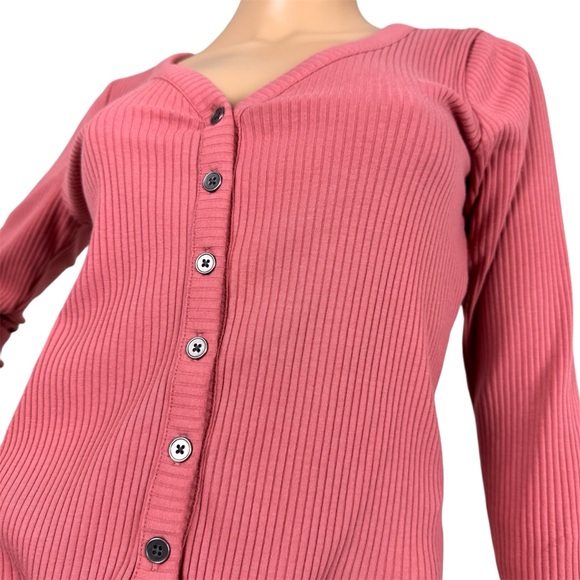 Hollister Henley Button Down V-Neck Long Sleeve Shirt Medium Mauve Pink - Picture 4 of 12
